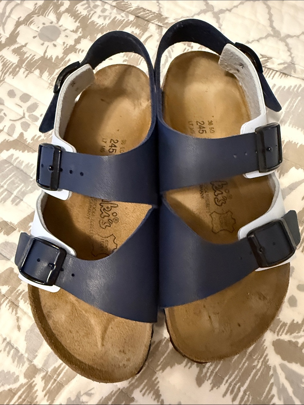 Birkenstock Baby Blue and Navy Three-Strap Sandals - Picture 2 of 5